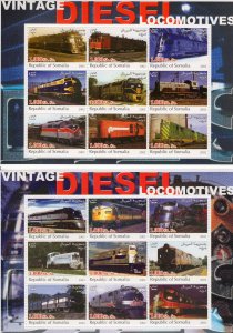 Somalia 2002 VINTAGE DIESEL LOCOMOTIVES 3 Sheetlets of 9 values each MNH