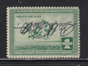 US RW  4 Used 1937 $1 lIght grn Duck Stamp CV $70.00