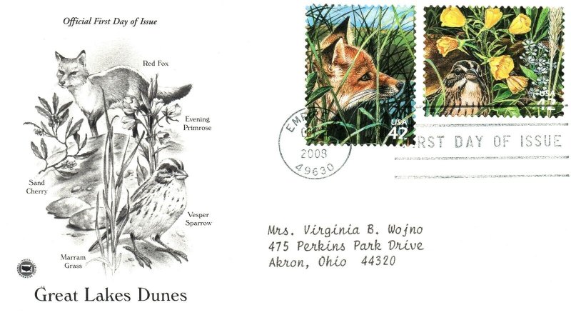 US FIRST DAY COVERS GREAT LAKES DUNES SERIES COMPLETE SET OF 10 STAMPS PCS 2008