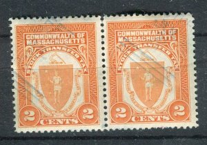 USA; Early 1900s Massachusetts Local Revenue issue fine 2c. used Pair