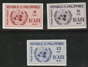 Philippines Scott 516-518a MH* ECAFE imperforate set CV$20