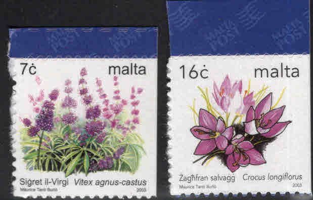 MALTA  Scott 1139-1140 self adhesive  Flower stamps from booklet