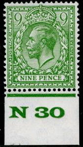 SG427 SPEC N43(1), 9d olive-green, LH MINT. Cat £28. CONTROL N30.