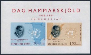 Haiti C211a sheet,MNH.Michel 756-757 Bl.28. Dag Hammarskjold,UN,1963.Map.