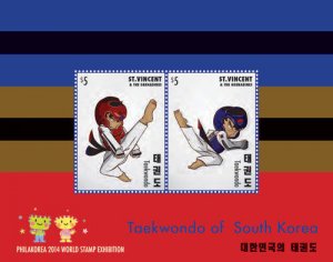 St. Vincent 2014 - Taekwondo of South Korea Philakorea - Sheet of 2 Stamps - MNH