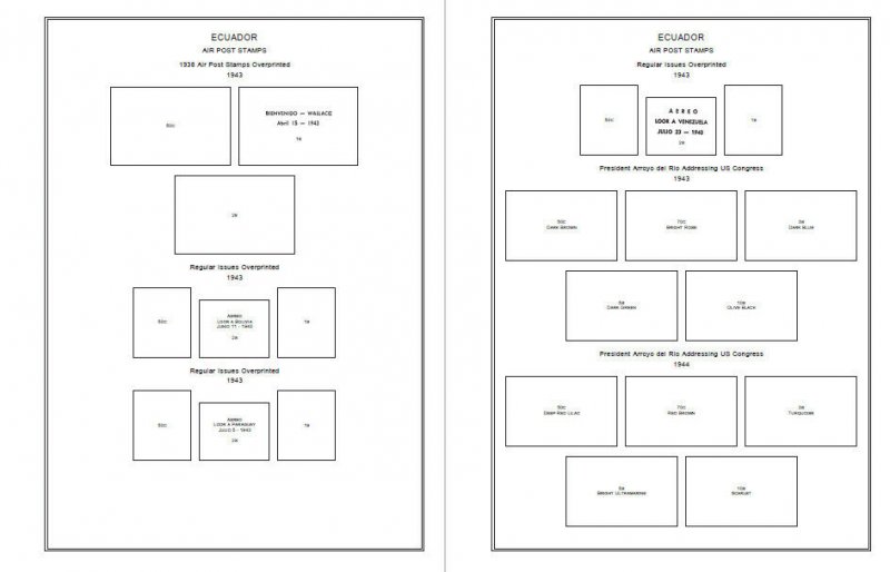  PRINTED ECUADOR AIRMAIL 1928-1983 STAMP ALBUM PAGES (102 pages)