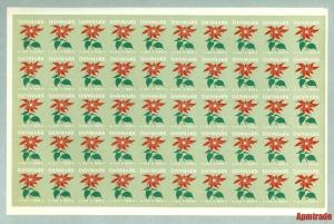 Denmark. Christmas Full Sheet Mnh. 1950. Imperforated. Christmas Flower.