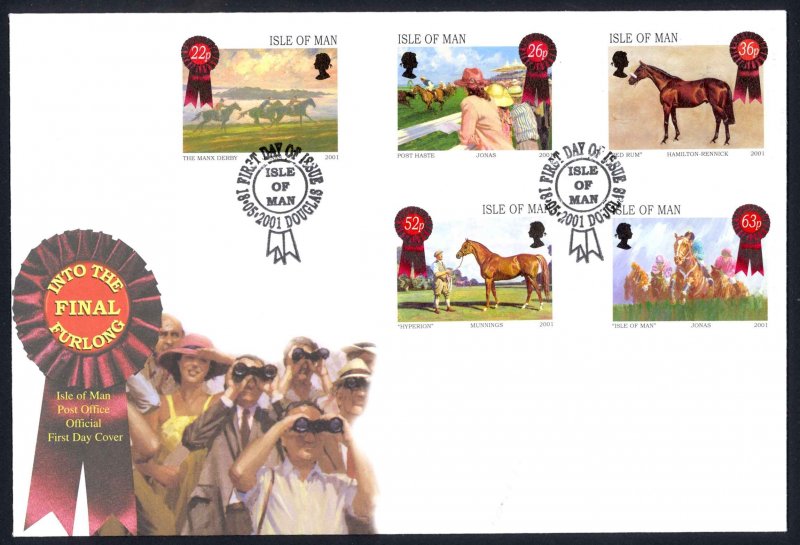 Isle of Man Sc# 913-917 FDC 2001 Horse Racing