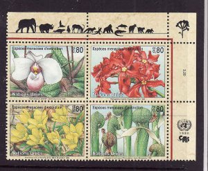 United Nations Geneva-Sc#283A-unused NH block-Flowers-Endangered Species-1996-