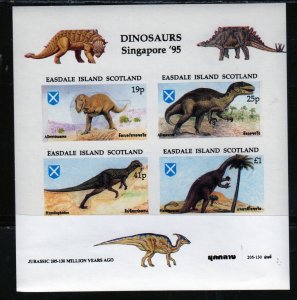 EASDALE ISLAND-SCOTLAND 1995 DINOSAURS MINT VF NH O.G IMPERF M/S4 (8EA)