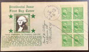 804b Crosby cachet George Washington Booklet Pane, Presidential Series  FDC 1939