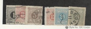 Sweden, Postage Stamp, #J1-J3, J5-J6, J8 Used Perf14, 1874