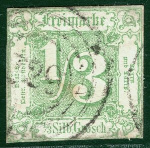 Germany States THURN & TAXIS Scott.16 1/3sgr Green (1863) Used c$250- 2RGREEN111