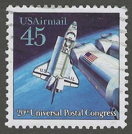 USA, stamp, Scott#c125,  used, hinged,  Airmail, Space, 45 cents,