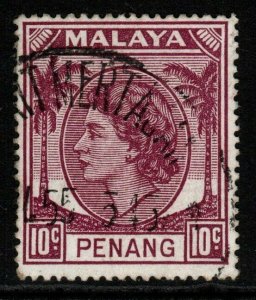 MALAYA PENANG SG34 1954 10c BROWN-PURPLE FINE USED