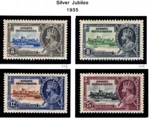 Straits Settlements Scott 213-216 MH* Silver Jubilee 1935 set