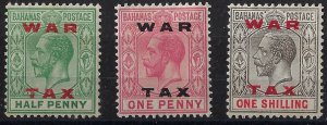 Bahamas 1919 KGV war tax o/p set (3) MH, sg 102-104/Scott MR11-13, CV$40+(a1186b
