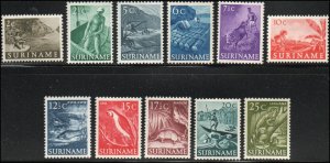 Suriname 253-63 - Mint-H - Scenes / Fauna (1953-55) (cv $19.75)