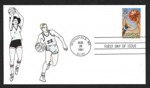 UNITED STATES FDC 29¢ Basketball 1991 Heat Treat Hand Colored