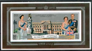 Ajman 1972 QUEEN ELIZABETH II & PRINCE PHILIP Silver s/s Imperforated Mint (NH)