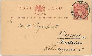 LIONS - POSTAL STATIONERY: NATAL to VIENA WIEN 1897