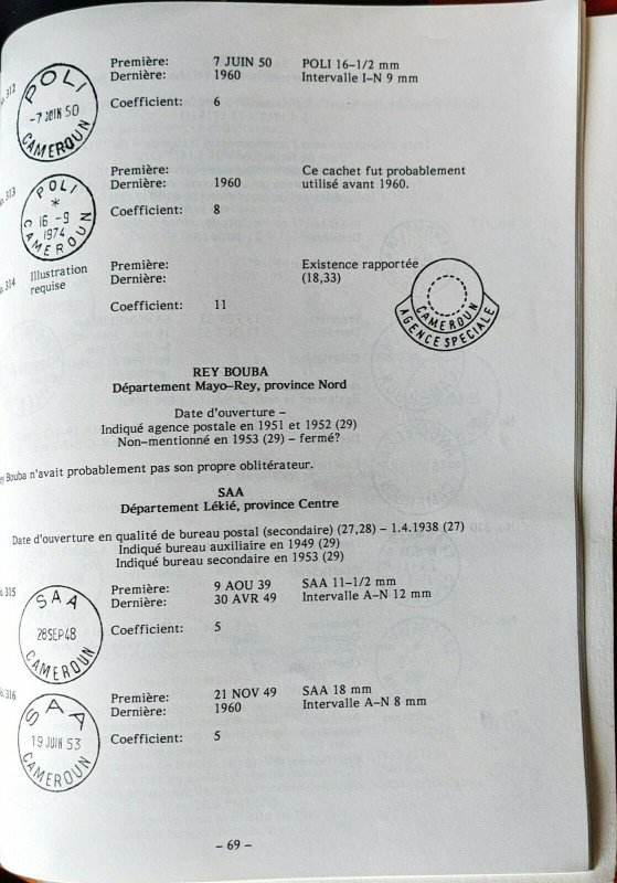 LES OBLITERATIONS DU CAMEROUN 1914-1960 Cameroons Postmarks Post History Cancels 