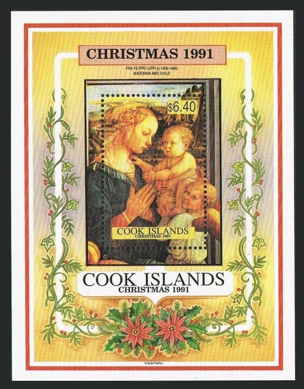 Cook Isl 1050-1053,1054,MNH.Mi 1324-1327,Bl.203. Christmas 1991.Paintings.