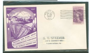 US 774 1935 3c Boulder Dam completion (single) on an addressed (label) on a first day cover with a Dyer cachet.