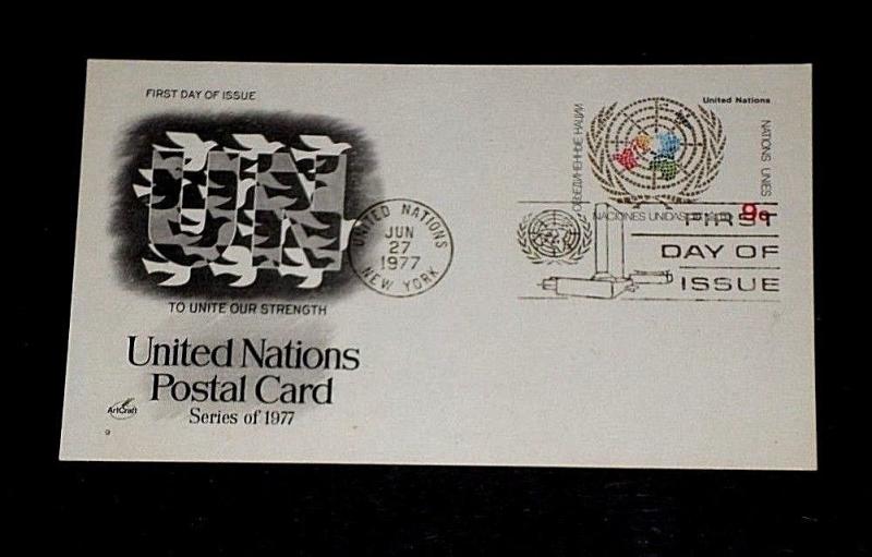 U.N.1977, NEW YORK, #UX7, ART CRAFT CACHET POSTAL CARD ,FDC, NICE!! LQQK!!!