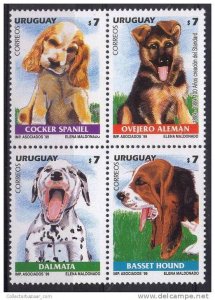 URUGUAY Sc#1810 MNH STAMP BLOCK of 4 Dog canine animals