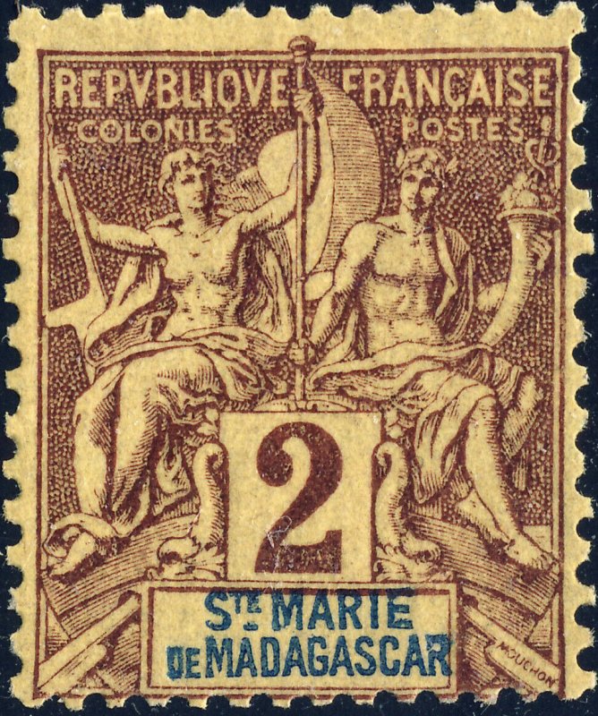 Ste-MARIE-DE-MADAGASCAR 1894 Yv.2 2c lilas-brun & bleu/paille type groupe Neuf*