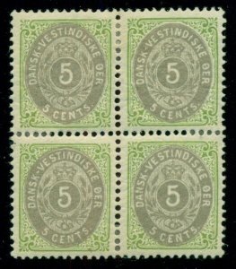 DANISH WEST INDIES #19 (17) 5¢ bicolor, pr VIII, p. 13, Blk of 4, Facit $265.00