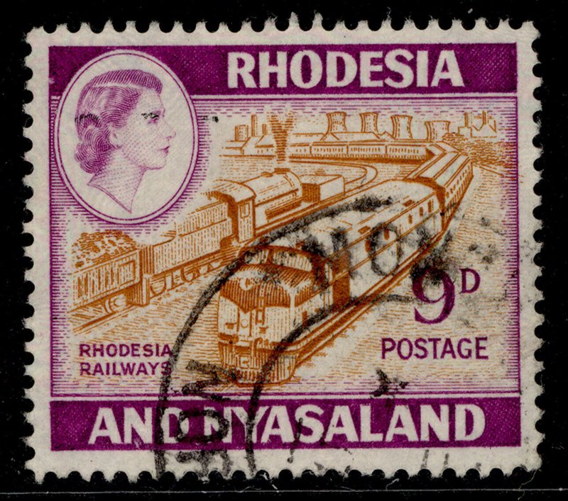 RHODESIA & NYASALAND QEII SG24a, 9d orange-brown & reddish violet, FINE USED.