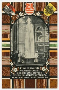 Postal stationery Austria 1909 Fountain - Philatelic day Karlsbad