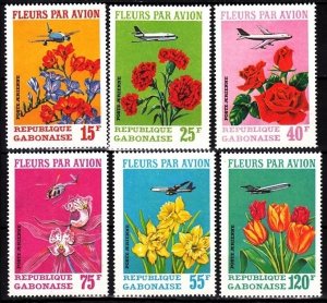 GABON 1971 FLORA Plants: Flowers Delivered by Air. Planes. Complete set, MNH