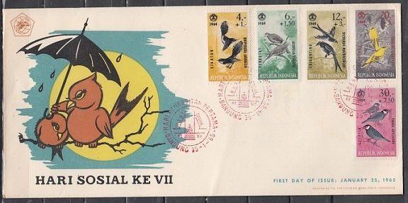 Indonesia, Scott cat. B160-B164. Various Birds issue. First day cover. ^