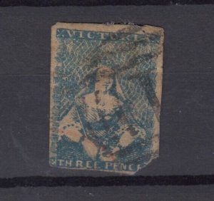 Victoria State QV 1850 3d Blue Throne SG7 Used BP9773