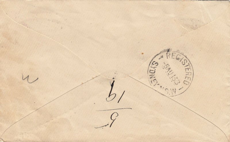 Gilbert & Ellice Islands 1913 KGV 5d Pair on Registered Cover to Melbourne