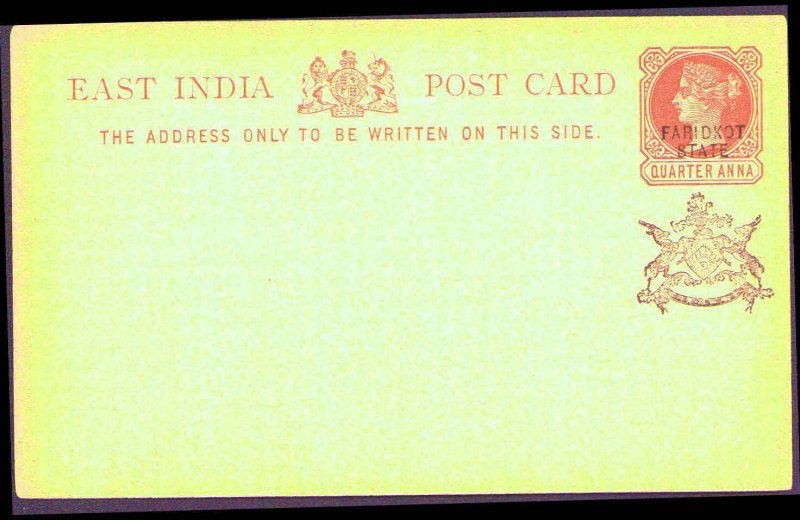 EAST INDIA Post Card  Black PUTTIALLA State ¼ Anna MNH 