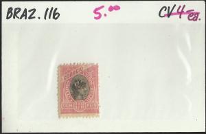 Brazil #116 Mint Hinged Cat $5 E 00327