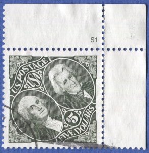 US  Sc 2592  $5  Washington / Jackson  Used  Plate # single VF