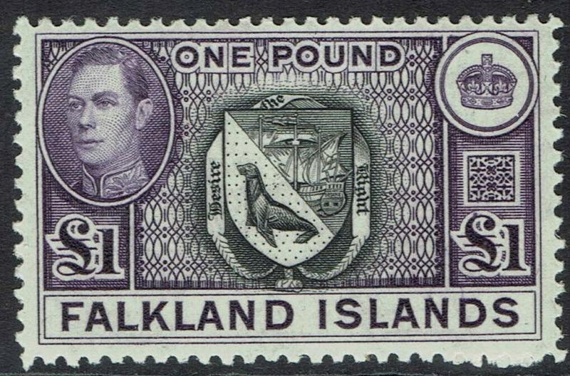 FALKLAND ISLANDS 1938 KGVI ARMS 1 POUND 