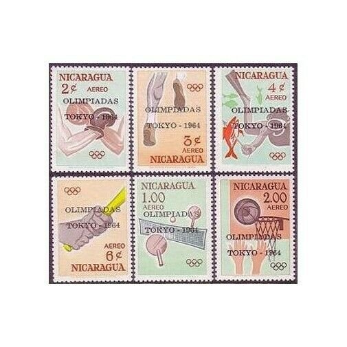 Nicaragua C553-C558,hinged.Michel 1366-1371. Olympics Tokyo-1964.Boxing,Tennis,