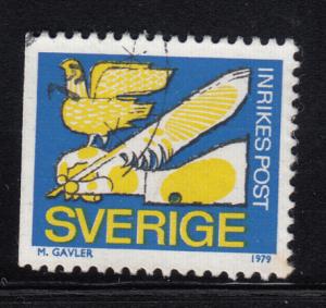 Sweden 1979 used Sc #1277 (1k) Carrier pigeon, Hand with quill