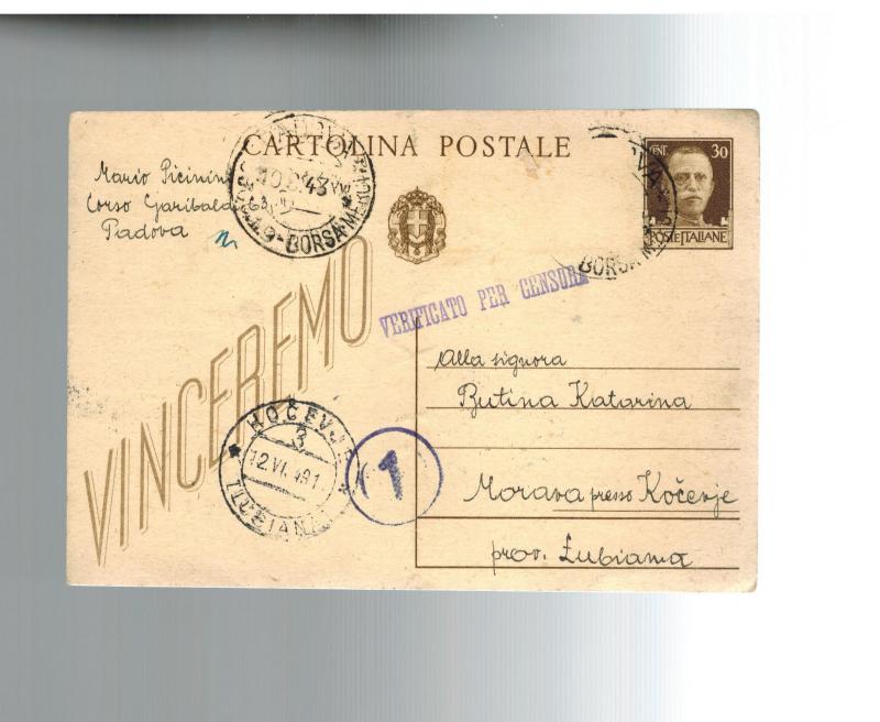 1943 Padova Italy Concentration Camp postcard Cover to Lubiana Mario Picinini