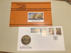 Alderney The Battle of La Hogue cover & mint stamps  A9399