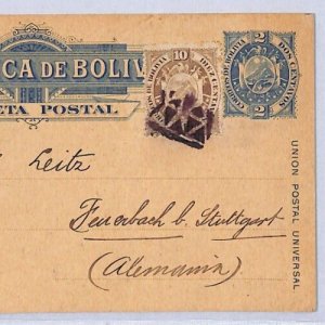 BOLIVIA Uprated TRANSATLANTIC Postal Stationery *Potosi* GERMANY 1905 Card YA182