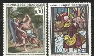 FRANCE 1054-1055, MNH, PAIR OF STAMPS, STAINED GLASS WINDOWS