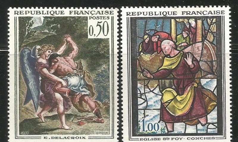 FRANCE 1054-1055, MNH, PAIR OF STAMPS, STAINED GLASS WINDOWS