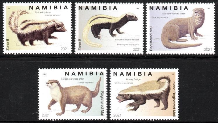 Namibia - 2021 Mustelids Otter Weasel Badger Polecat Set MNH**